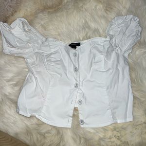 WHITE BUTTON UP CROP TOP